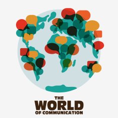 World map with speech bubbles Translating interpreter and communication concept