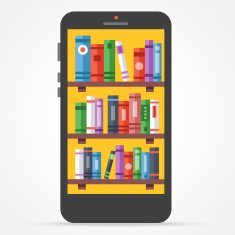 Digital online library on smartphone Flat illustration