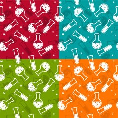 Seamless background with lab test tubes and flasks