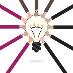 Business hands and creative light bulb abstract logo design