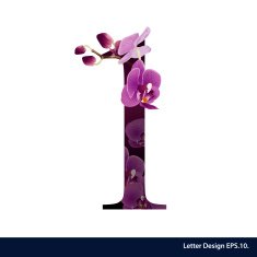 Alphabet number one with flower Vector illustration