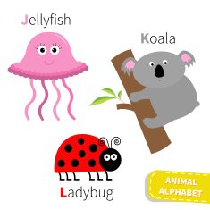 Letter J K L Jellyfish Koala Ladybug N2