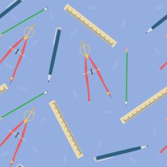 seamless pattern of pencils pens rulers and paper clips