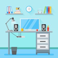 Modern workplace in room Flat style illustration