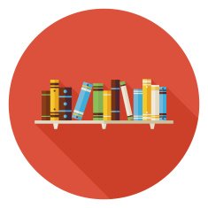 Flat Education Reading Books with Bookshelf Icon Long Shado