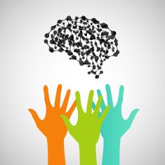 Hands reaching for the brain Vector design