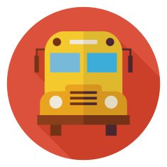Flat School and Education Bus Circle Icon with Long Shadow N2