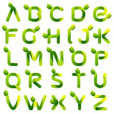 Ecology english alphabet letters with leaves set