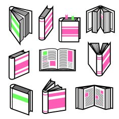 Big set of outline books in different postures