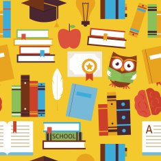 Flat Seamless Pattern Education Books and Knowledge Objects over