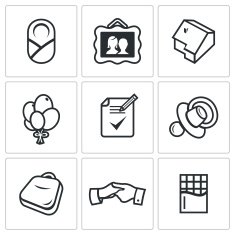 Adoption of a child by adoptive parents icons set