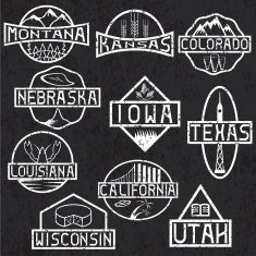 grunge labels of states and landmarks usa