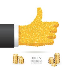 Infographic business coins good sign hand shape template design