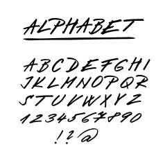 Hand drawn vector alphabet font isolated upper case letters numbers