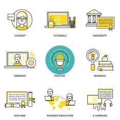Education and e-learning vector icons set