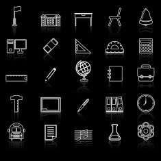 School line icons with reflect on black