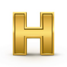 3d bright golden letter H