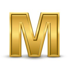 3d bright golden letter M