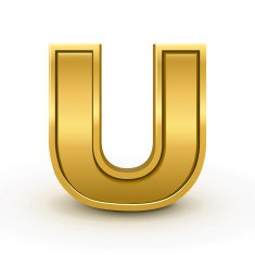 3d bright golden letter U