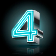 3d blue neon light number 4