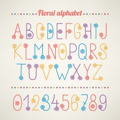 Colorful floral alphabet and numbers