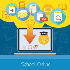 Laptop with Icons School Online E-Learning Concept