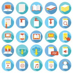School Online E-Learning E-Book Book Icons Set