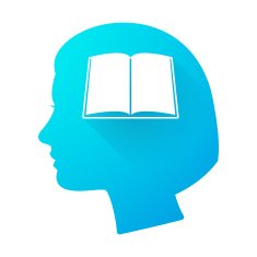 Woman head icon with a book