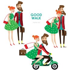 Hipster woman and man on scooter