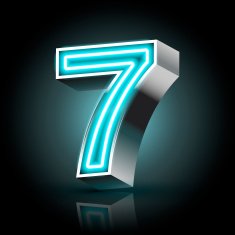 3d blue neon light number 7