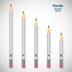 Set various wooden detailed smooth sharpened of realistic pencils isolated