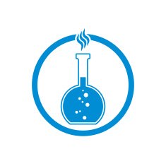 Chemical flask with reaction vector icon