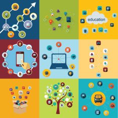 Flat concept set modern design with shadow education icons N28