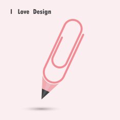Pencil paper clip shape with I love design concept