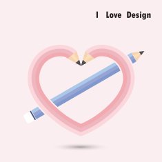 Pencil heart shape with I love design concept