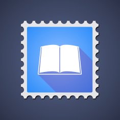 Mail stamp with a book