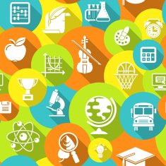 School Round Icons Colorful Seamless Pattern