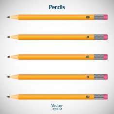 Set wooden detailed of realistic pencils with eraser isolated N2