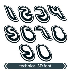 Retro style rounded numeration technical 3D numbers