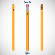 Set various blank wooden detailed of realistic pencils isolated