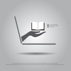 hand hold book from the laptop vector icon