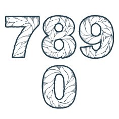 Single color ornate beautiful vector digits numbers eco