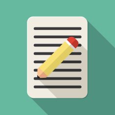 Education icon with yellow pen on a blank notebook paper