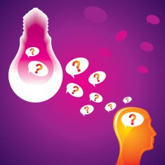 Question mark man head symbol and light bulb