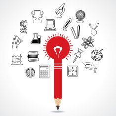 set of educational icon around pencil bulb N2