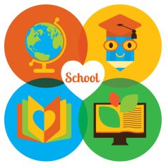 Set of colorful vector education icons Happy school globe pencil