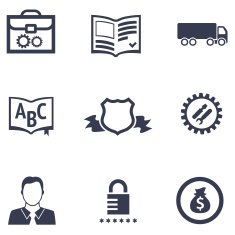 Icons of different companies with their specialization