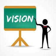 Man points to vision word on green board stock vector