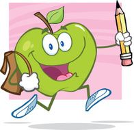 Green Apple With School Bag And Pencil