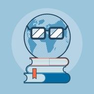 Earth with eyeglasses standing on books